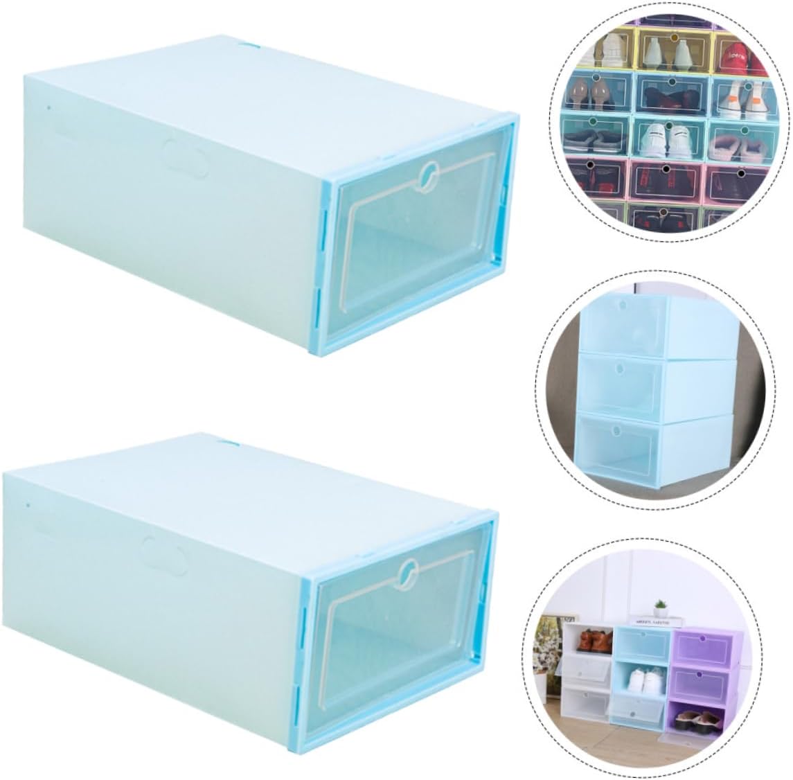 6pcs Stackable Transparent Drawer Shoe Boxes Plastic Organizer with Window for Mens Shoes Storage and Accessories