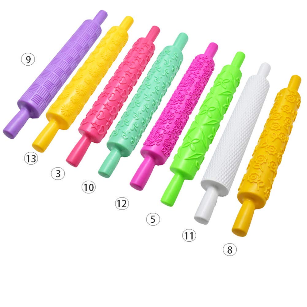 Rodillos de plástico para galletas grabados en relieve, 8 diseños diferentes, herramienta para hornear pasteles, pizza y fondant