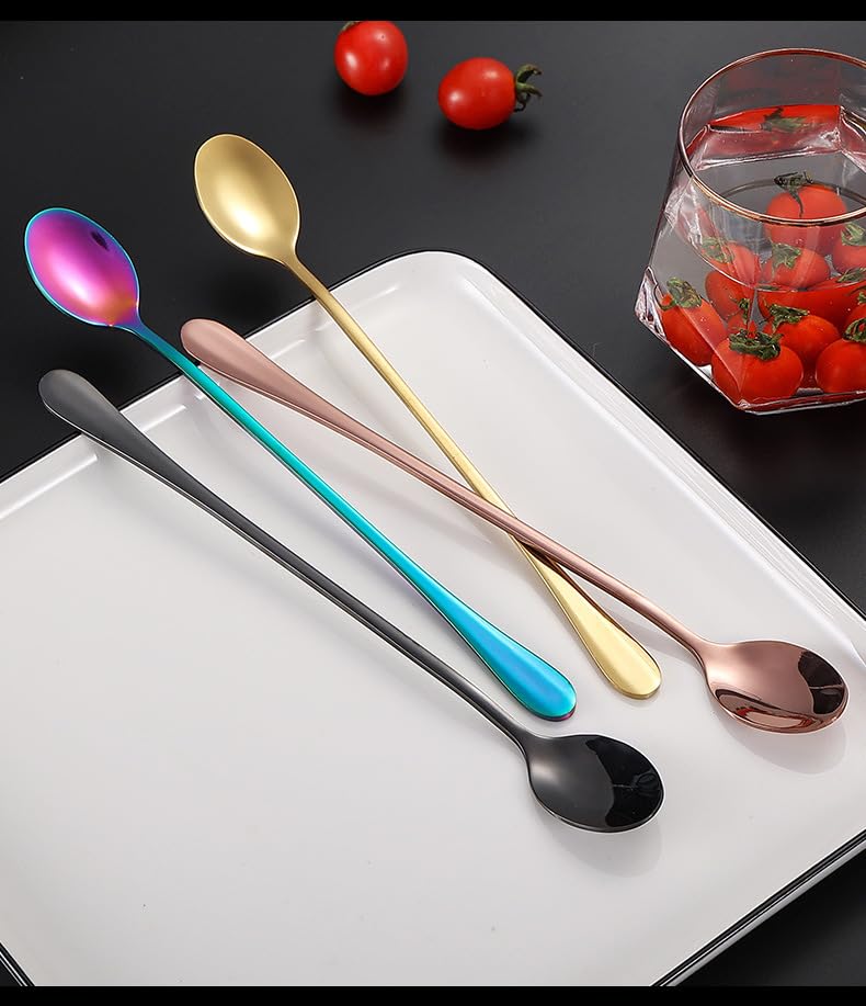 ONUIFIKE Silverware Set, 1/4/6/8/10/12 Pieces Stainless Steel Extended Thickened Sharp Ice Spoon Bar Cocktail Spoon Dessert Spoon Coffee Stirring Spoon, Home Cutlery Flatware Set(Rose Gold,12 Pieces)