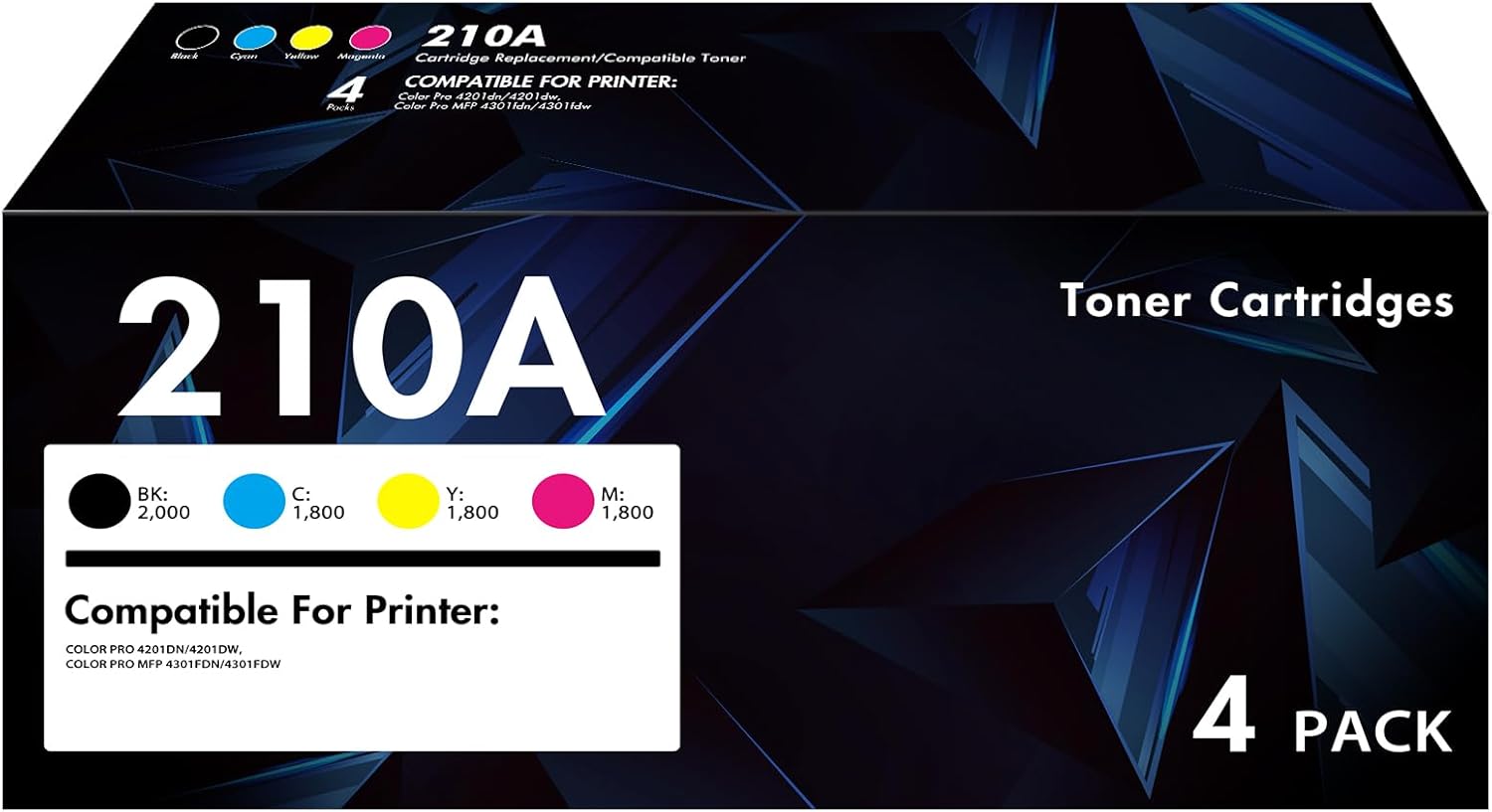 210A 4-Pack Toner Cartridges for HP 210A 210X (Black/Cyan/Magenta/Yellow) high yield