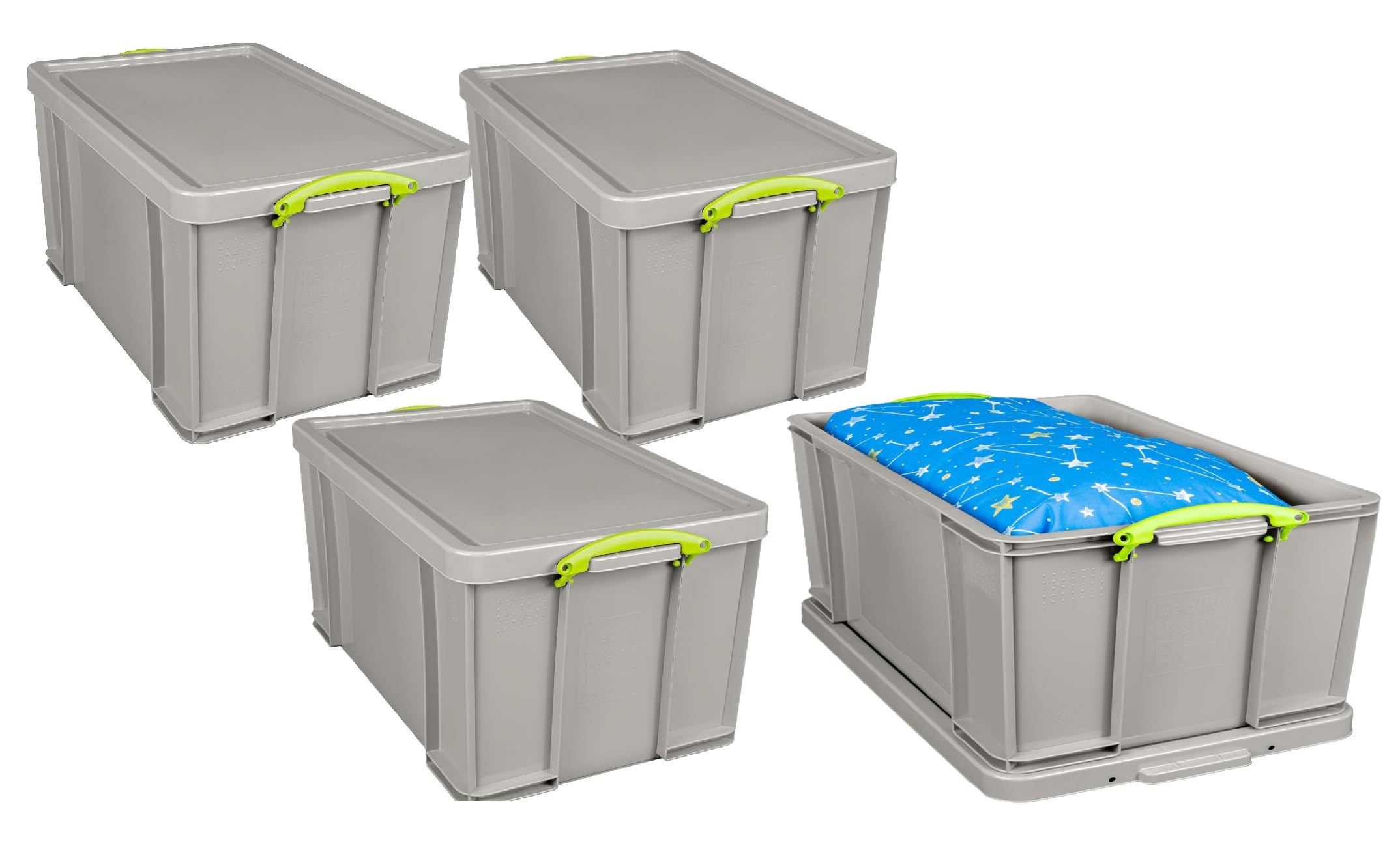 Really Useful Box Plastic Storage 84 Litre Recycled Dove Grey pack of 4