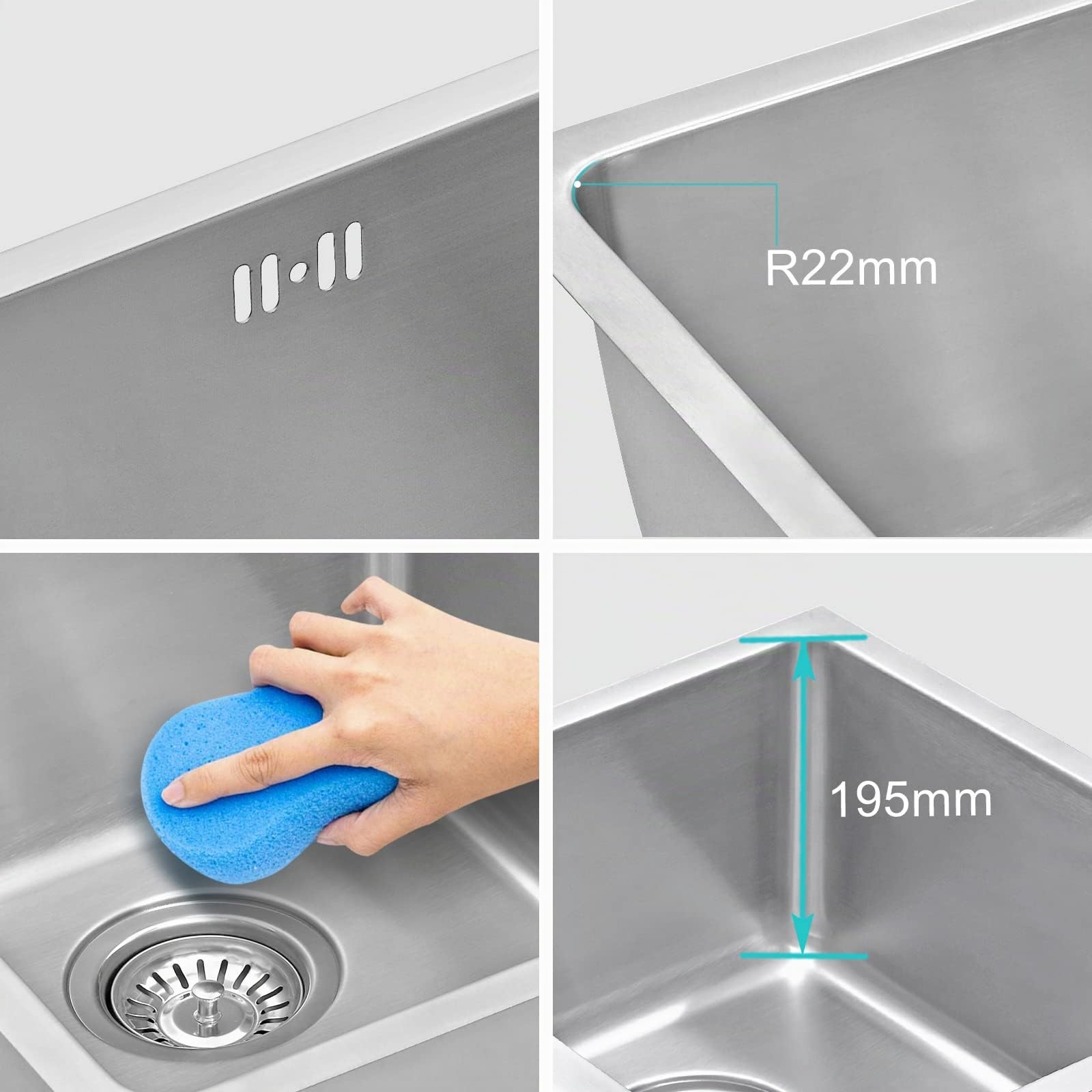 JASSFERRY Fregadero de cocina dos senos, de Acero Inoxidable, bajo encimera, con colador de residuos
