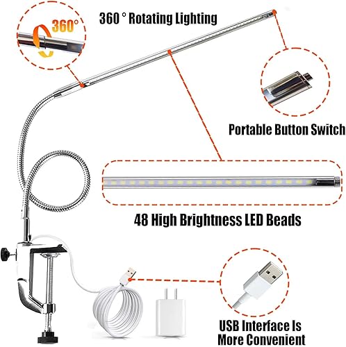 Miniatura 8 de Lámpara de escritorio de uñas con abrazadera, nueva actualización 8-10W regulable LED 360 cuello de cisne flexible lámpara de escritorio para