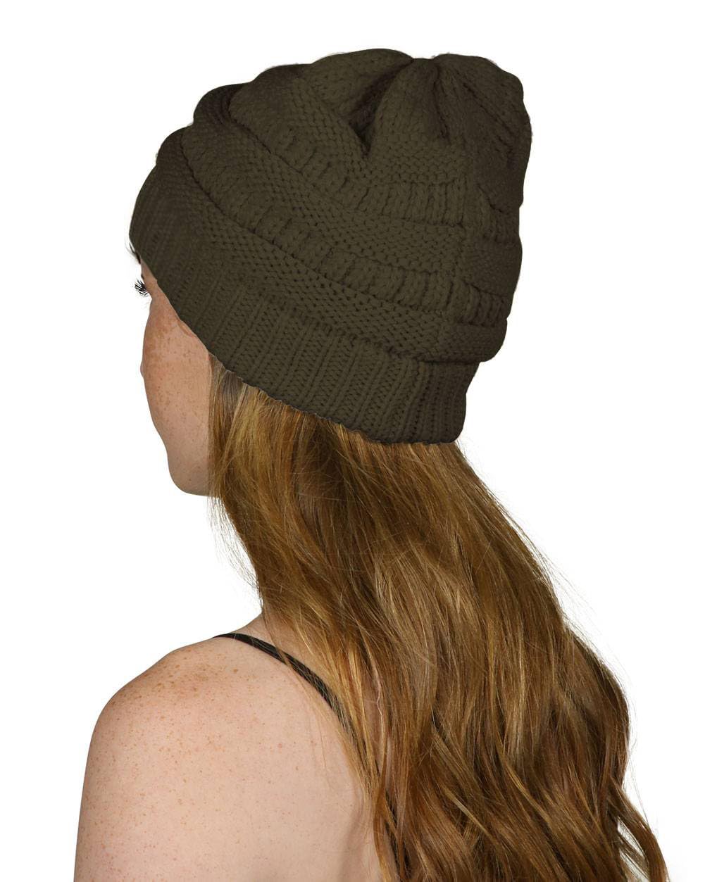 Gravity Threads Knit Soft Stretch Beanie Cap, Dark Olive