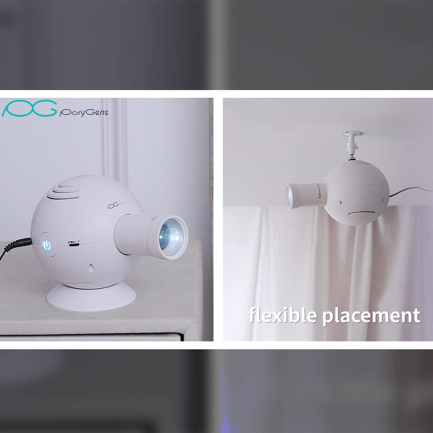 Reloj de proyección analógica LED con luz Nocturna, Brillo Giratorio de 360° y tamaño Ajustable, Soporte de Techo para Escritorio, Reloj proyector para decoración del hogar (Blanco)