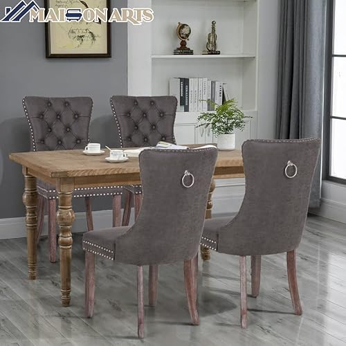 Maison Arts Faux Leather Dining Chairs Set Of 4, Upholstered Tufted Dining Room Chairs With Ring Pull Trim & Button Back Modern Diner Chairs With Solid Wood Legs For Kitchen Dining Room (Grey, 4Pcs) #TOP5