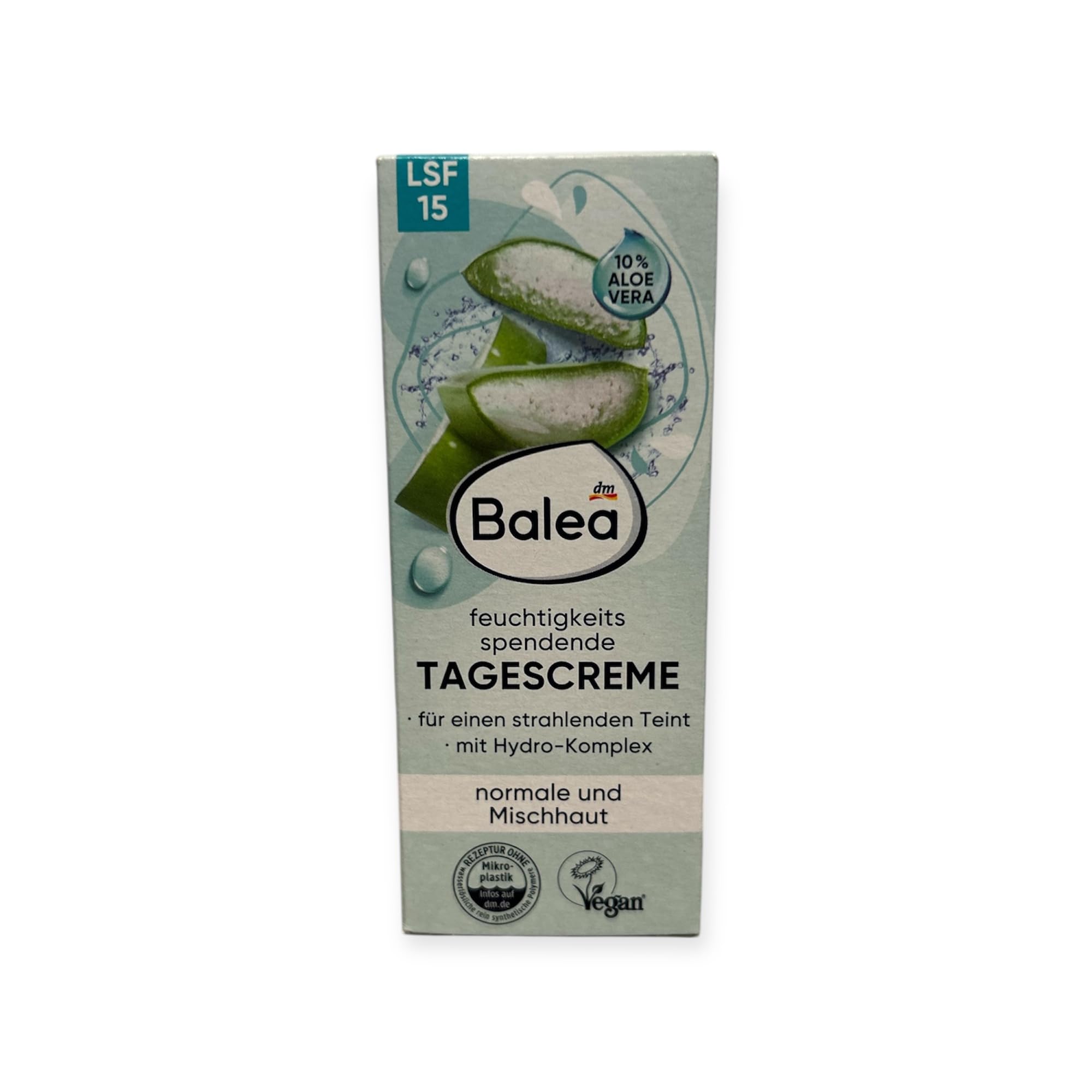 Balea Feuchtigkeitsspendende Tagescreme LSF 15  mit Hydro-Komplex & 10% Aloe  Vera  fr normale & Mischhaut  vegane Gesichtspflege : Amazon.de: Kosmetik