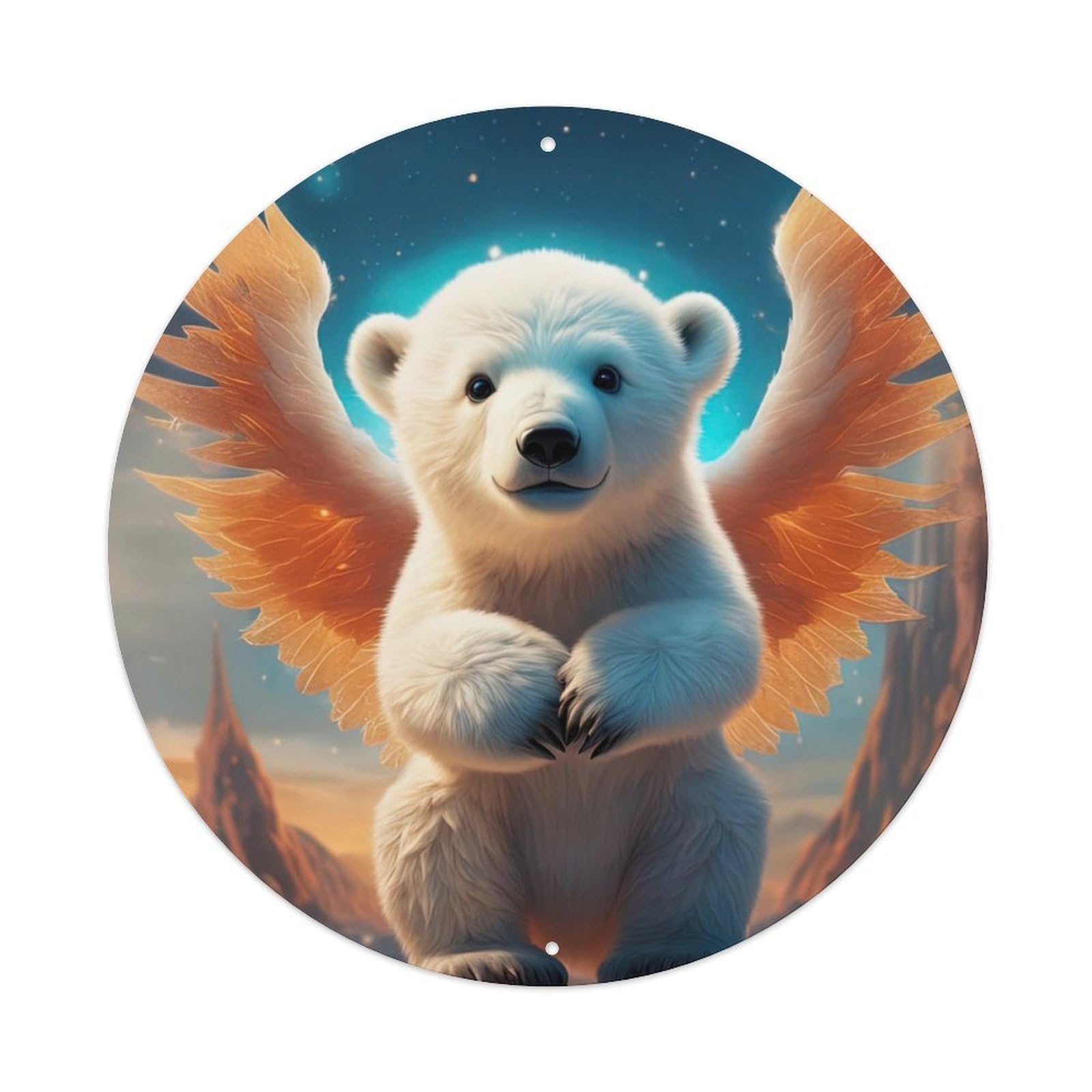 Animal Artwork Polar Bear with Wings Vintage Metal Tin Sign Plaque Wall Decor for Cafe, Club Bar, Office, Garden Metal Poster 8x8Inch