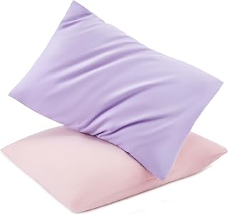 Toddler Pillowcase 2 Pack with Envelope Closure,13" x 18" Silky Soft Microfiber Travel Kids Pillowcase for Boys and Girls,Light Purple & Light Pink
