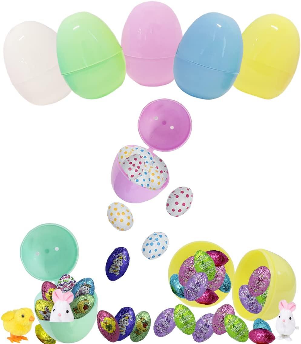 Fillable Easter Eggs, Pastel Colorful Bright Plastic Easter Eggs with Hinge, Perfect For Easter Egg Hunt, Surprise Egg, Easter Hunt, Assorted Pastel Colors, 2.25" Fillable Eggs (50-Pack)