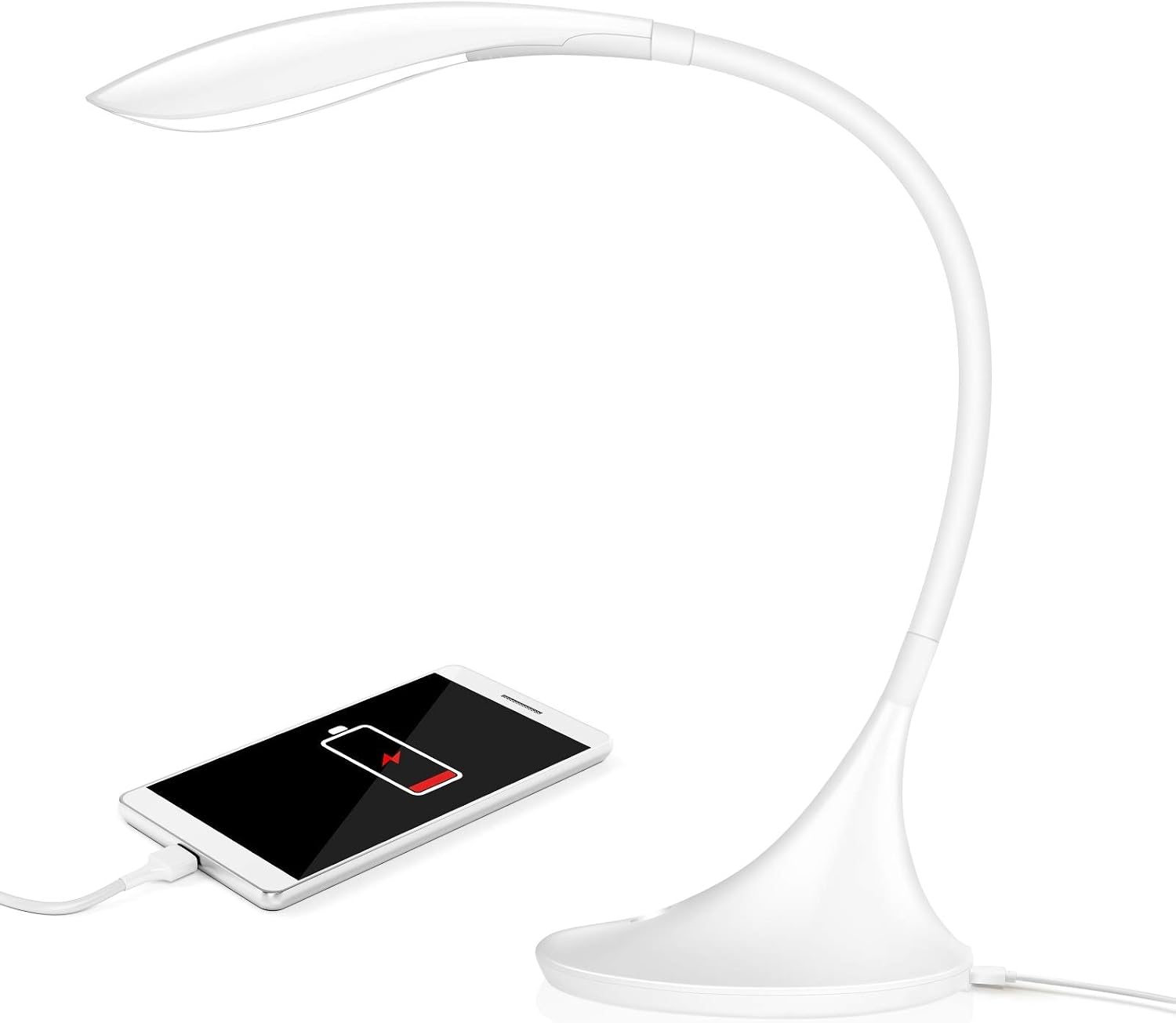 Ominilight LED Desk Lamp, Flexible Goose Neck Desk Lamp, Eye-Caring Table Lamp with USB Charging Port, 3-Level Touch Sensitive Control for Home and Office, White