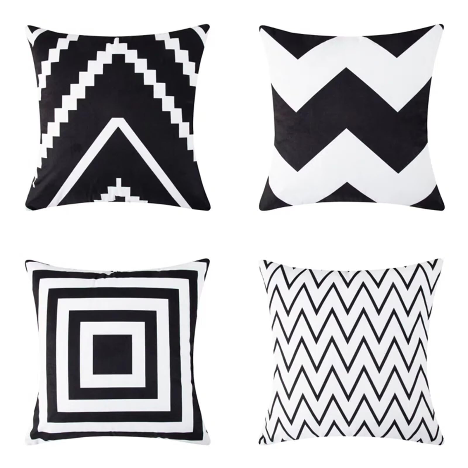 Juego de 4 Rayas geométricas Fundas de Cojín 50x50cm, Cuadradas Funda Cojin Exterior, Blanco y Negro Moderna Fundas Cojines Decorativos para Sofá, Oficina, Coche,Decoración del Hogar