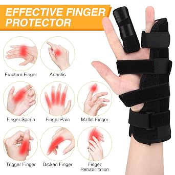 Finger Splint Brace - Adjustable Finger Brace for Ring and Pinky Finger + Trigger Finger Splint - Reversible Finger Immobilizer for Straightening Arthritis Sprains Pain Relief (Right or Left Hand)