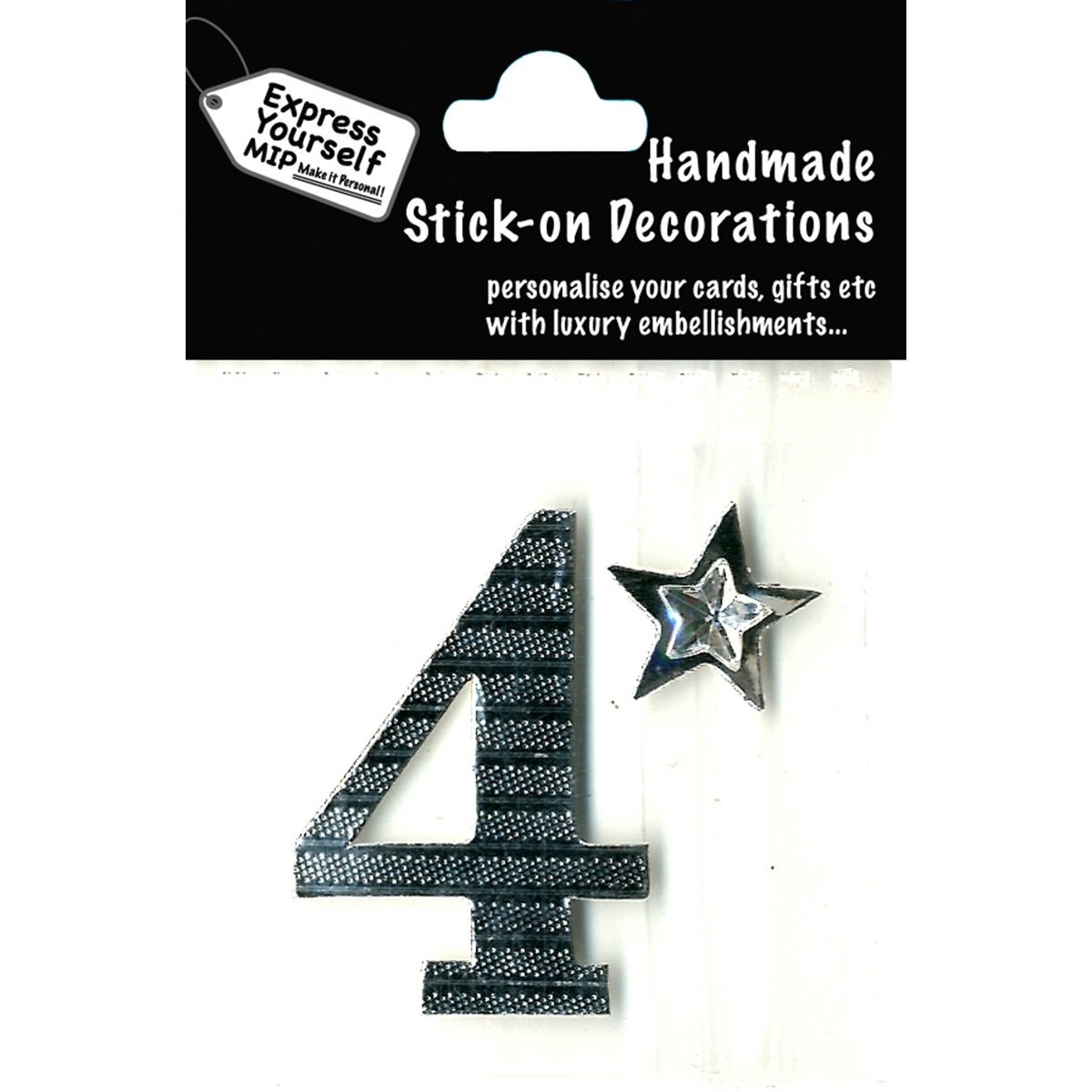 Express Yourself 3D-Sticker – Silberne Zahl 4, Mit Glitzer & Strass, Für Scrapbooking & Karten