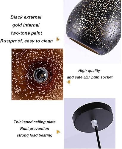 Miniatura 5 de Lámparas colgantes industriales retro, lámpara de mosaico negro, E27, iluminación de techo marroquí vintage, pantalla de hierro, lámpara colgante de