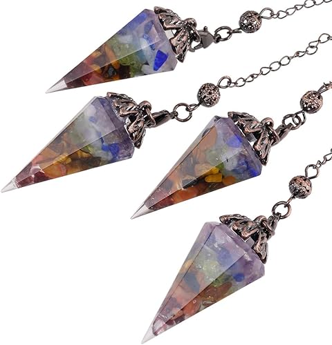 Miniatura 5 de TUMBELLUWA - Péndulo de punta de cristal facetado para reiki para radiestesia de adivinación, piedras de cuarzo hexagonal curativas, péndulo