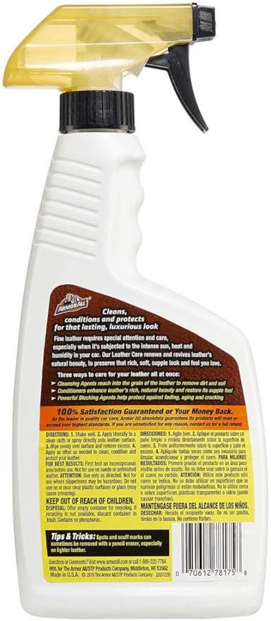 Car Leather Care Spray by Armor All, Leather Cleaner and Protectant for Cars, Trucks and Motorcycles, 16 Fl Oz