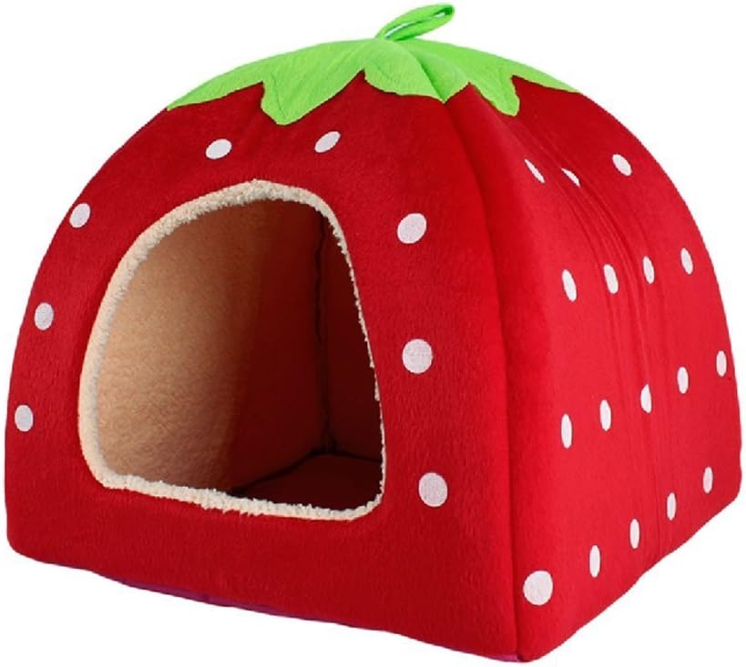 Leegoal Strawberry Small Cotton Soft Dog Cat Pet Bed House (Red, L)
