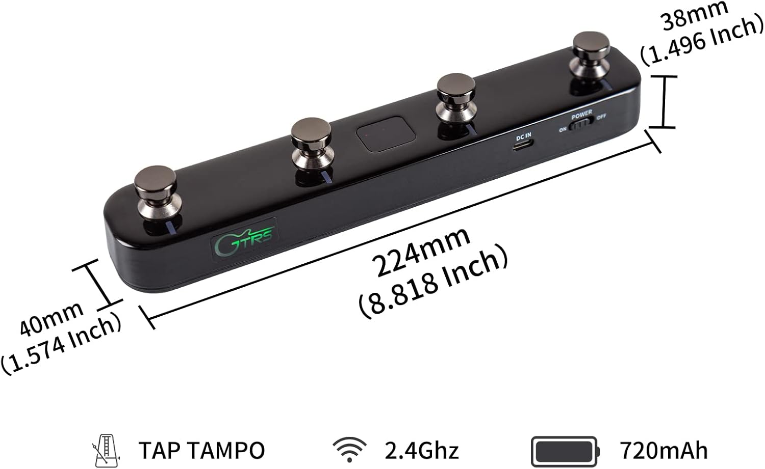 MOOER GWF4 Wireless Footswitch Driver with dimensions