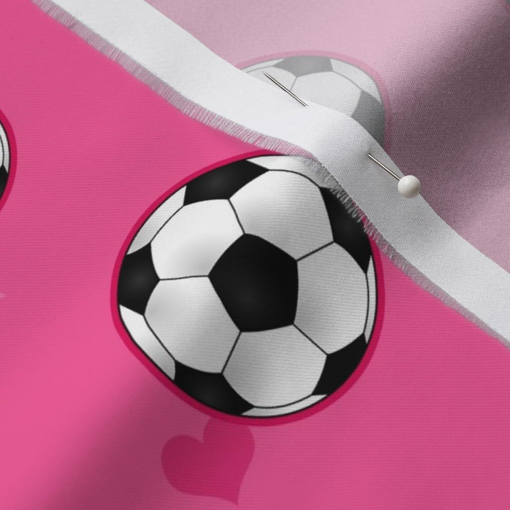 Spoonflower Fabric - Soccer Ball Pattern Pink Girl Sports Sport Athletic Printed on Organic Cotton Sateen Fabric by The Yard - Sewing Quilting Apparel Home Decor