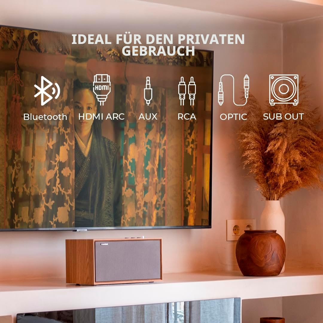 VULKKANO T40 ARC Aktivlautsprecher mit 40W Leistung, 4" Woofer, HDMI ARC, Bluetooth 5.0, RCA, AUX, USB, Lautsprecher für den Fernseher, den Tisch oder das Regal, Braun