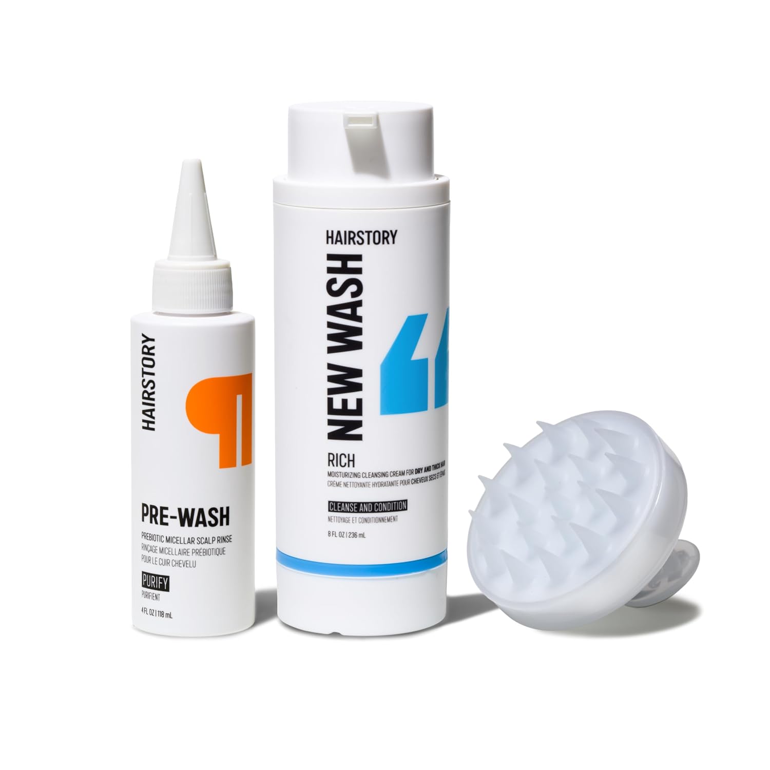 Hairstory New Wash Method for Dry Hair, Rich & Pre-Wash with Scalp Brush, Purifying Scalp Rinse & Ultra-Moisturizing Cleansing Cream Duo, Deep Cleans & Conditions