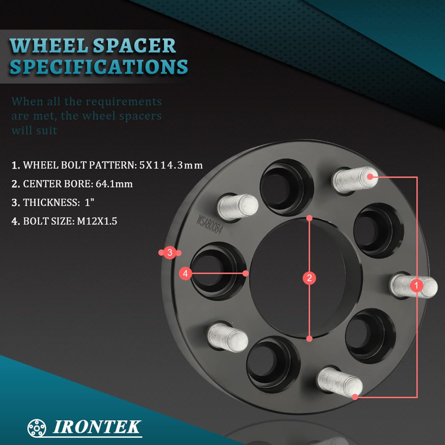 IRONTEK 5x100 to 5x114.3 Wheel Adapters 1"(25mm) Hub Centric Spacers (64.1mm Hub Bore, 12x1.5 Studs) Wheel Spacers Adapter for Chevrolet/Toyota/Dodge/Chrysler/Pontiac/Lexus 2PCS