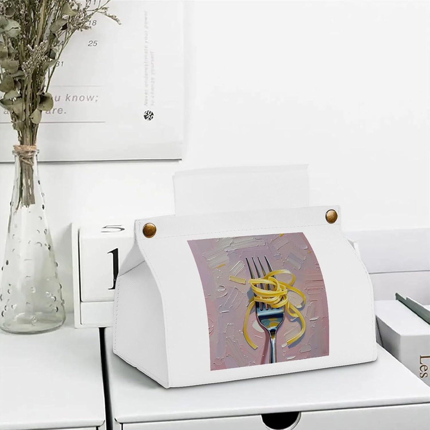 Decorative PU Tissue Paper Holder Interesting Noodles Printed Tissue Box Cover Napkin Tissues Organizer Home Decor for Bathroom Night Stands Desk Car Dining Table image 5