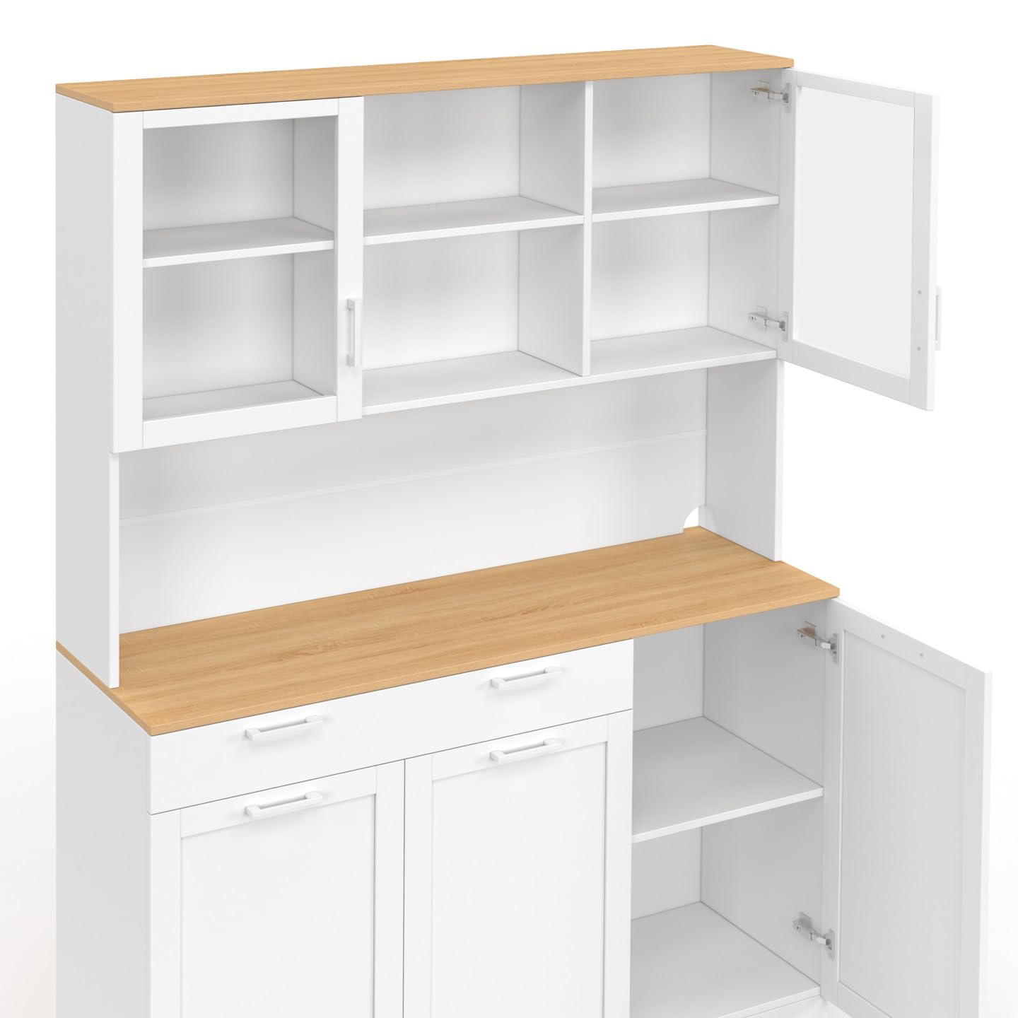 IDMarket - Buffet de Cuisine vitré 120 cm VITO Blanc Plateau façon hêtre