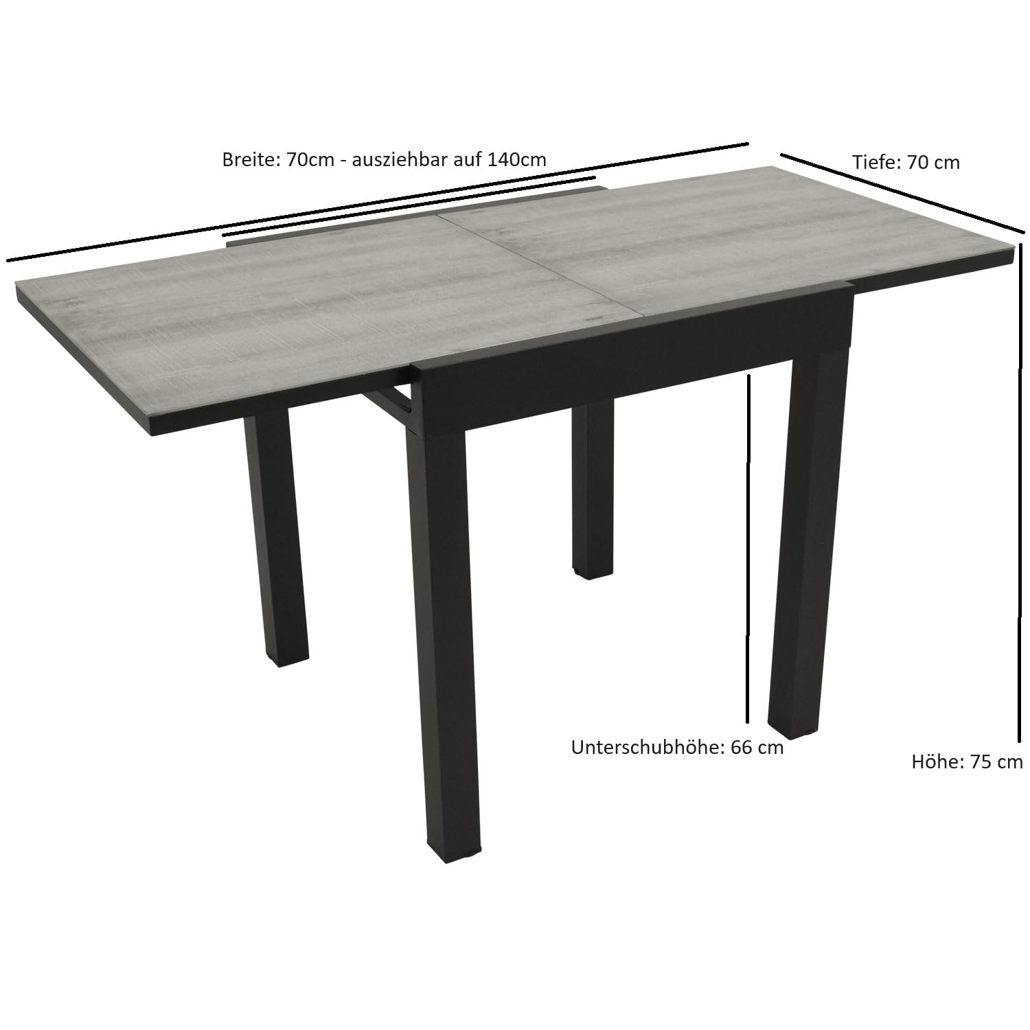 DEGAMO Balkontisch FARO aus Aluminium anthrazit und Glas in Keramtikoptik hellgrau, 70x70cm, ausziehbar auf 140cm, Höhe 75cm, Outdoor Küche, Haushalt & Wohnen