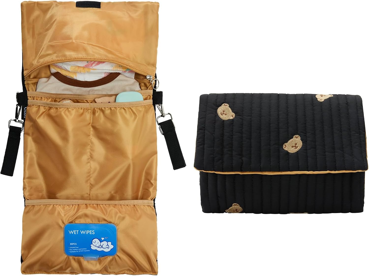 GOBABYMART Diaper Bag Organizer, Diaper Clutch & Wipe Pouch with Zippered Compartments & Detachable Shoulder Strap