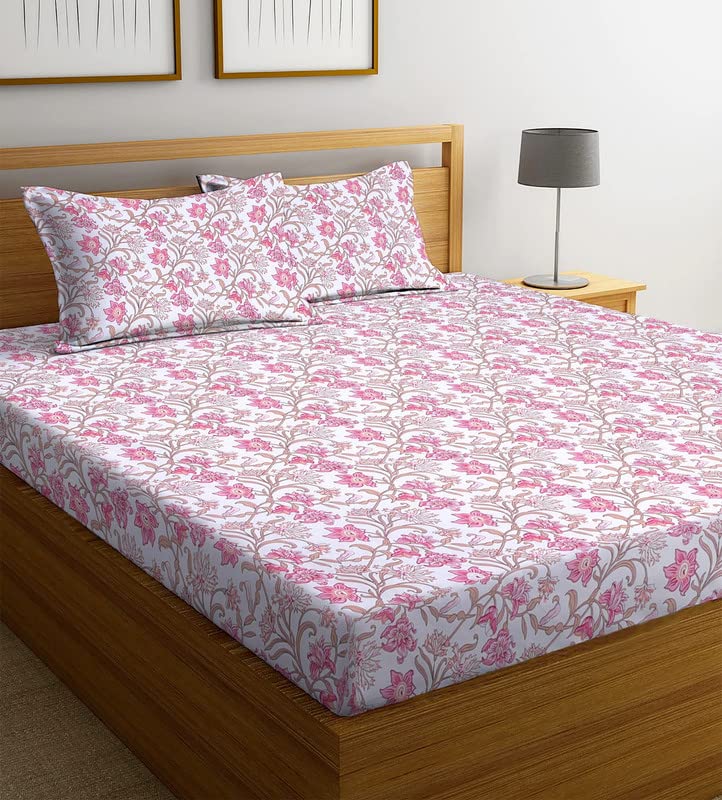 NHD HOME Premium Cotton Flat Double Bedsheets with 2 King Size Pillow Covers | Double Bed Breathable | Wrinklefree | Ultrasoft 220 TC Supersoft | 90x90 Inches, 7X7.5 Feet | Floral, White and Pink (B0BTB3BDJ2) Amazon Price History, Amazon Price Tracker