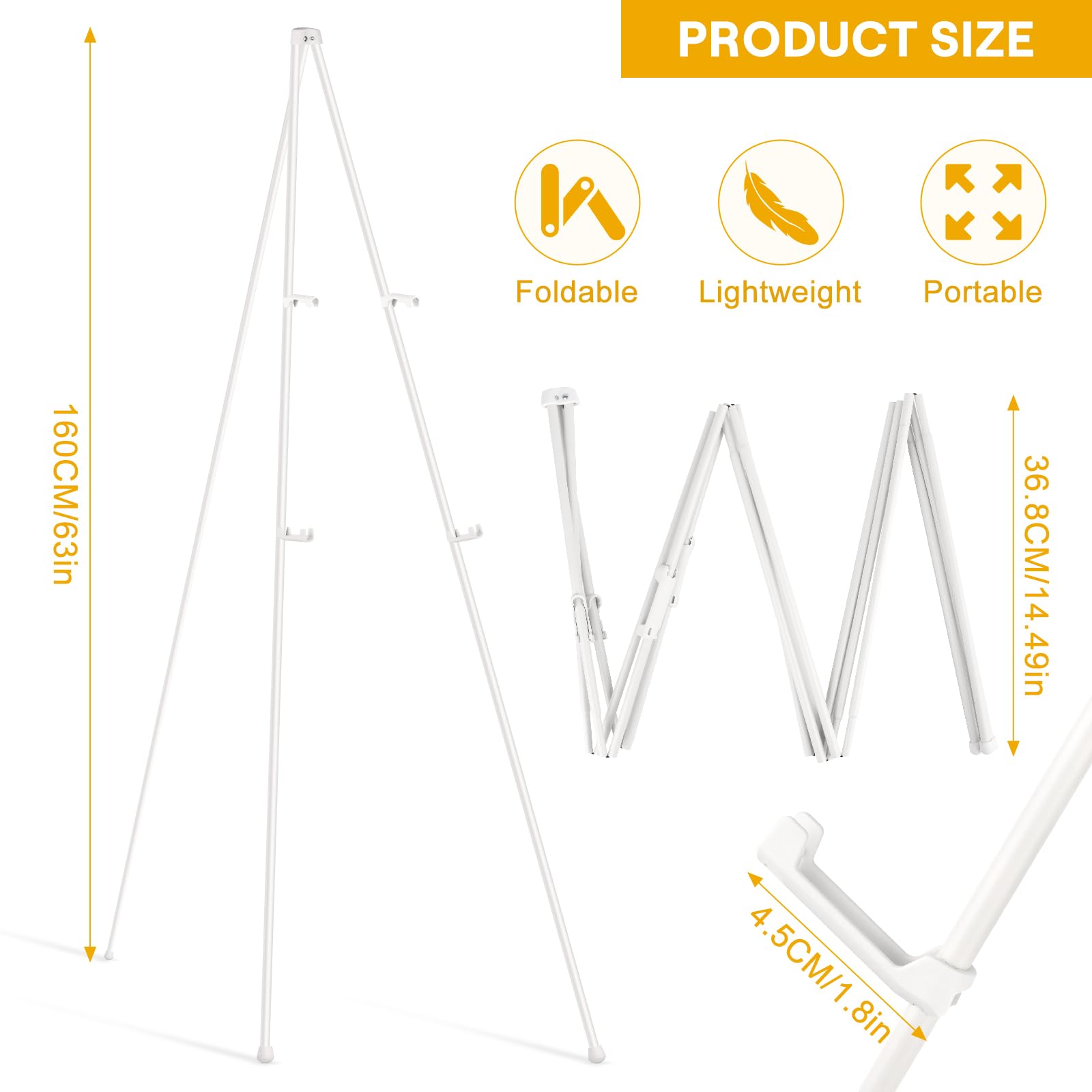 Chevalet blanc pour panneaux et affiches de mariage - 160 cm de haut - Pliable, portable, réglable au sol - Support de présentation en métal