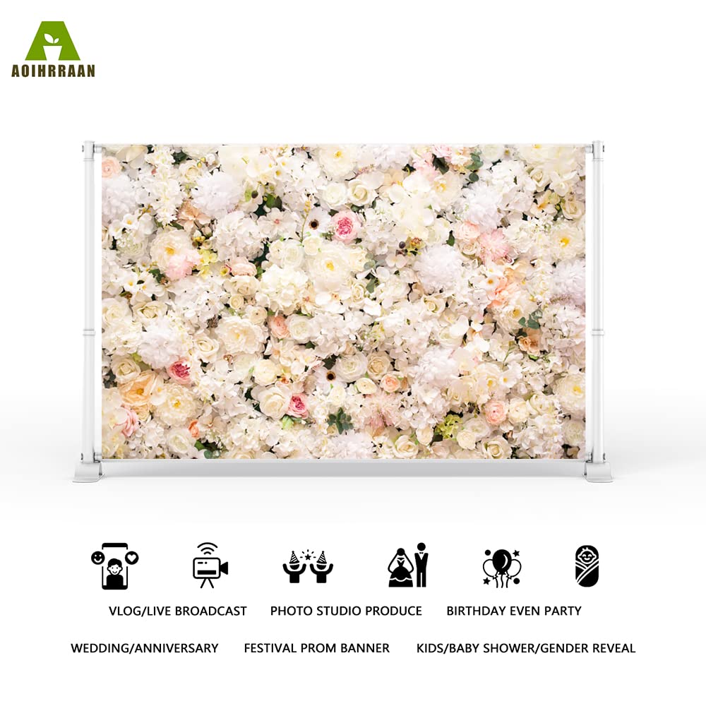 Aoihrraan 3x2m Mariage Fleur Mur Toile de Fond Blanc Floral Romantique Fleurs Valentine Photographie Fond Journée Filles Fête des mères Nuptiale Femmes Anniversaire Portrait Douche Photo Prop