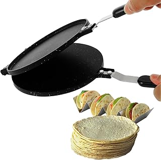 Tortilla Press With Non-Stick Pancake Griddle - 15.1x6.6x0.7 Inches Heavy-Duty Aluminum Multipurpose Pan With Bakelite Handle for Kitchen Stove Top