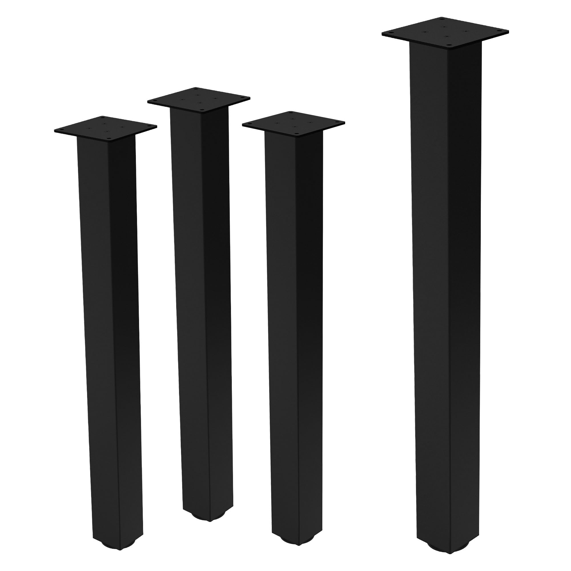 ML-Design Juego de 4 Patas de Mesa 90cm Negro Brillante de Acero con Recubrimiento en Polvo, Perfil 8x8cm, Pies Regulables en Altura 1-4 cm para Muebles, Mesitas de Centro, Bancos o Aparadores