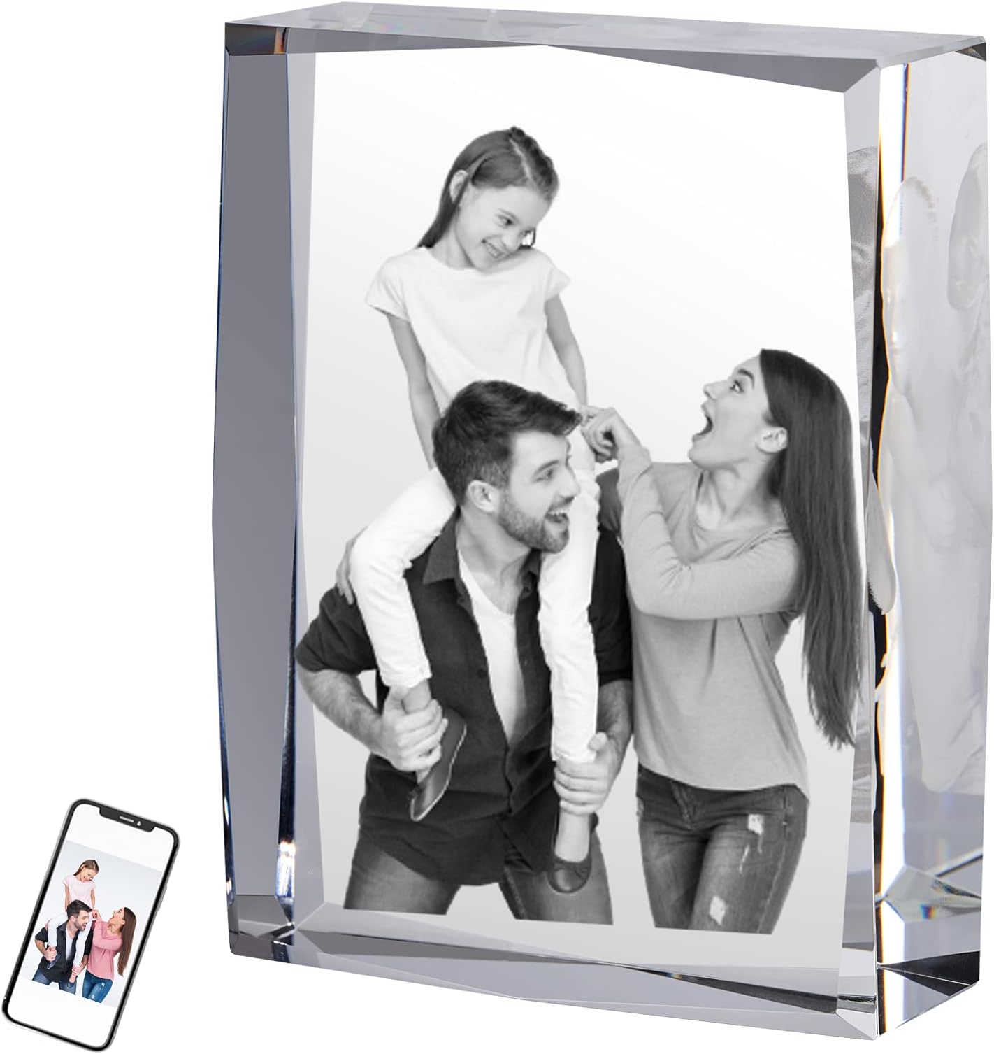 Amlion 3D Crystal Photo,Personalized Crystal Cube with Picture Text Laser Engraved, Custom Etched Crystal Gifts for Men Women
