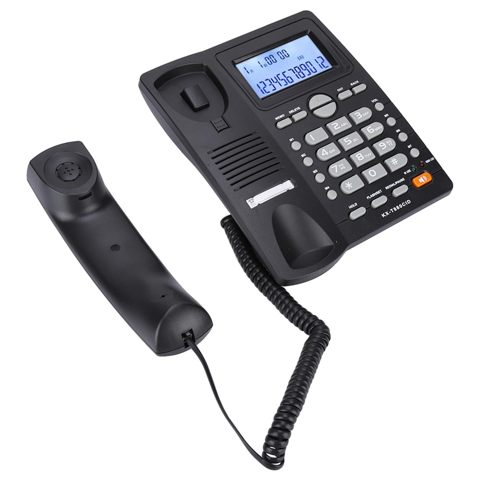 Telefon przewodowy, zestaw rozszerzeń z dwoma portami Telefon przewodowy z wyświetlaczem identyfikacji dzwoniącego i głośnikiem, telefon stacjonarny z dużymi przyciskami do zastosowań biurowych (cz