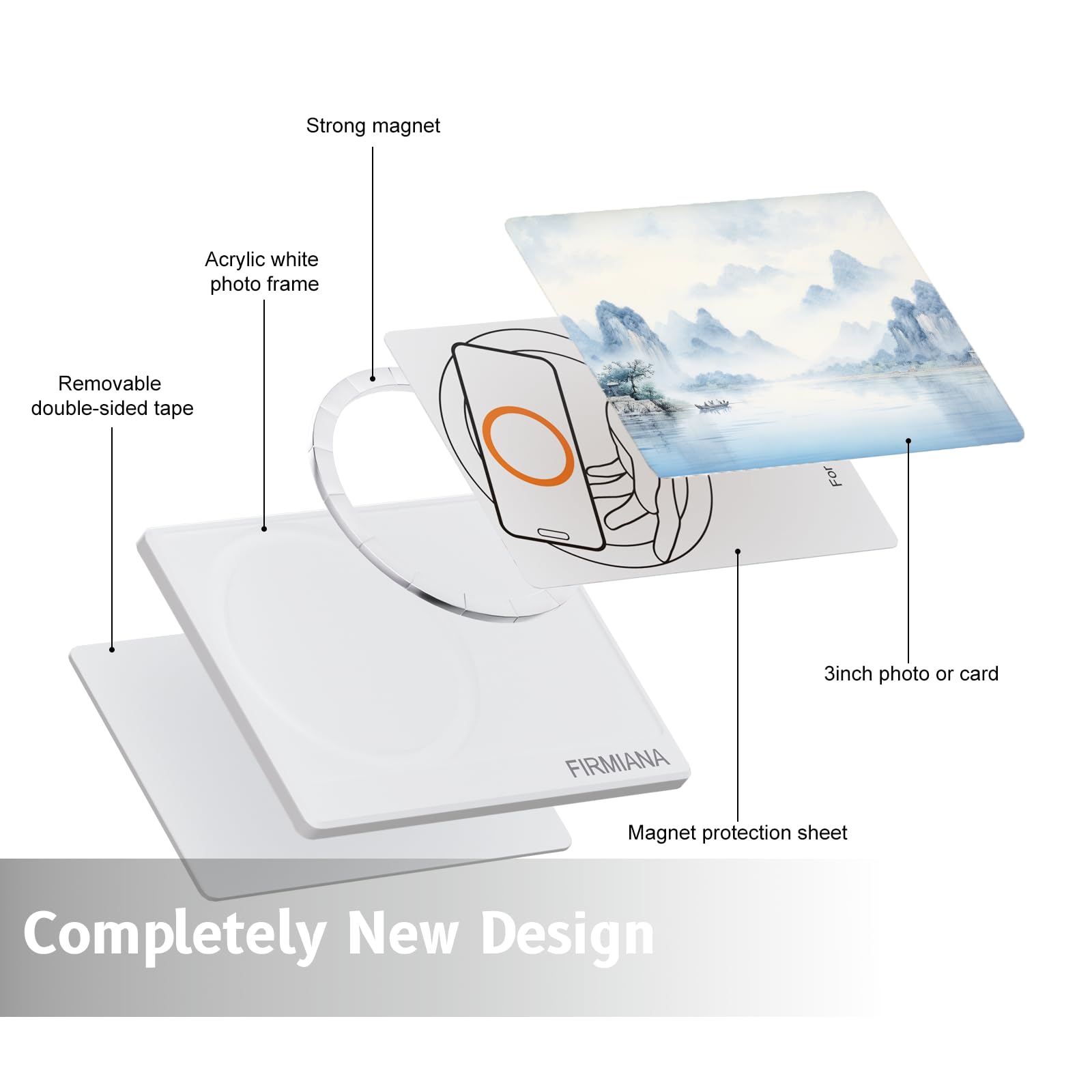 Firmiana MagSafe Wall Stickers,picture frame magnet,photo frame, Mini Photo Frame Multi-Functional Magnetic Photo Frame,White Acrylic Picture Frame Fits 3-Inch Photos, 4-Pack Cross