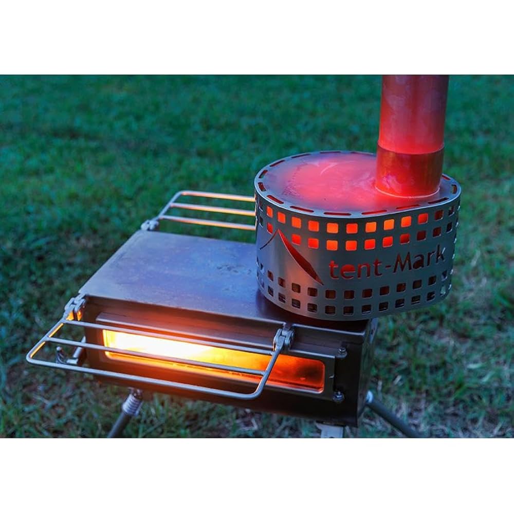 テンマク  ウッドストーブ【Ｍサイズ】収納袋付き　新品未開封 Wood stove side view M（Φ76㎜） ケース付き2点セット｜TAKIBI