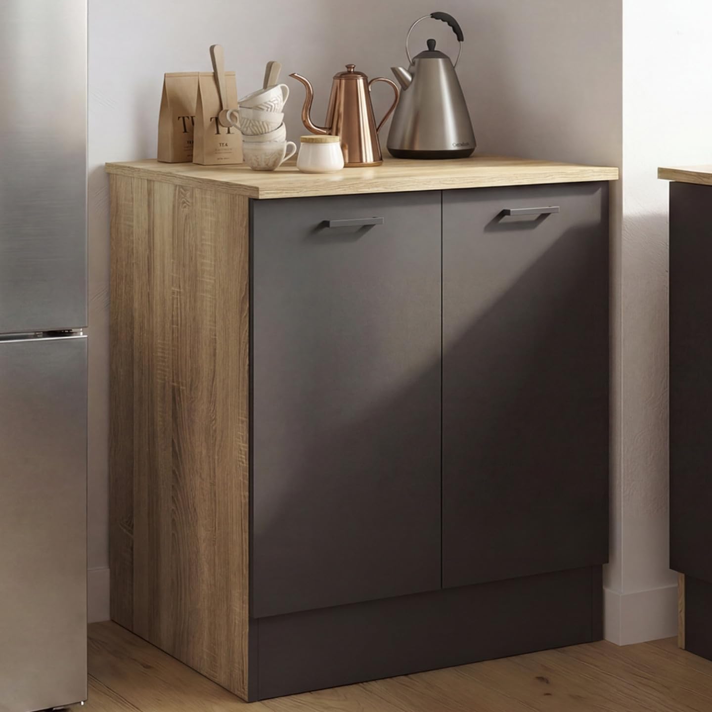 IDMarket - Meuble Bas de Cuisine 80 cm STIL appoint 2 Portes Bois et Noir
