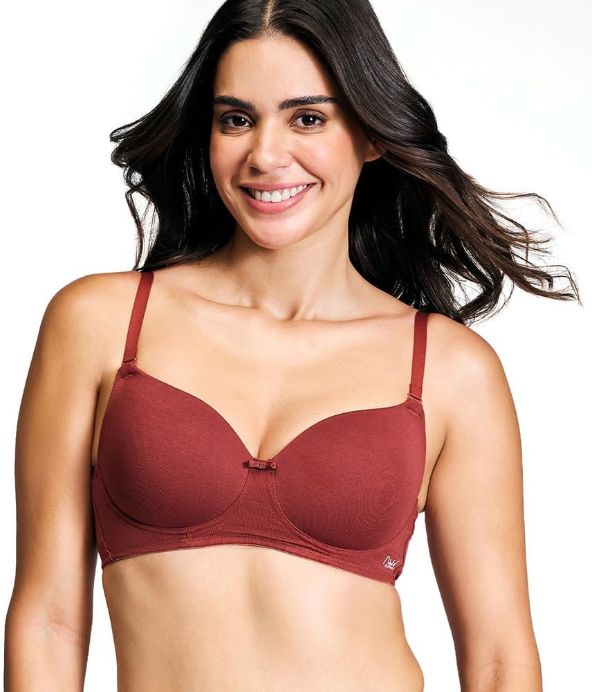 NYKD Everyday Cotton T-Shirt Bra for Women Daily Use, 3/4th Coverage, Non-Wired, Lightly Padded - NYB198, Brown, 34B