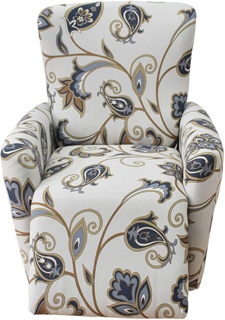 Highdi Recliner Covers with Pockets, Plant Printed Recliner Chair Slipcovers 4 Pieces, Spandex Polyester Furniture Protector, Non Slip Armchair 1 Seat Sofa Cover for Living Room (leaf curl)
