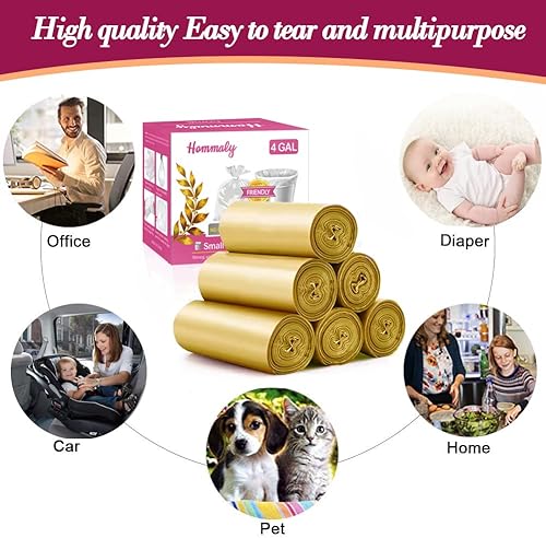 Miniatura 7 de Bolsas de basura pequeñas doradas de 4 galones180 unidades, bolsas de basura doradas fuertes, bolsas de plástico doradas para oficina en casa, forro