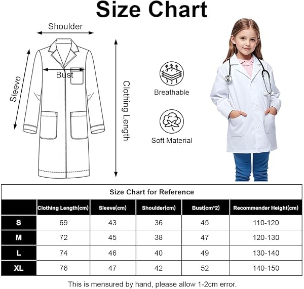 AUYAO Camice Laboratorio Bambino Cappotto Chimico, Vestiti da Scienziato Abbigliamento Medico, Costume Maniche Lunghe Camice, Grembiule Bianco Gioco di Ruolo Sull'attività Della Scuola per Infermieri - 4