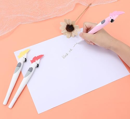Miniatura 6 de Bolígrafo de dibujos animados de animales de agarre suave, bolígrafos de gel de loro de tinta negra, bonitos bolígrafos de escritura de papelería
