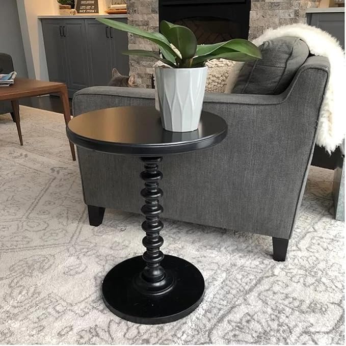 Image of Kundi Round Coffee End Table for Living Room - Modern Brown Accent Pedestal Side Table for Bedroom & Home Decor (Black)