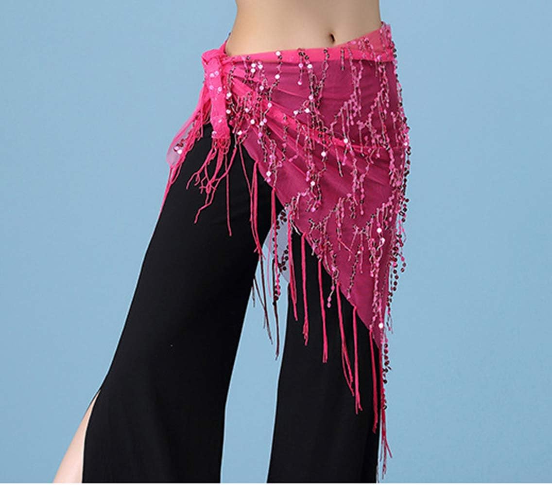 Lauthen.S Women Belly Dance Hip Scarf, Sequin Tassels Triangle Tribal Wrap Skirt Waist Chain - Image 3