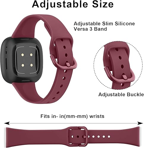 Miniatura 3 de IEOVIEE Correas compatibles con Fitbit Versa 4 Bands/Sense 2, correa de repuesto de silicona delgada suave (rojo vino, azul marino + oliva)