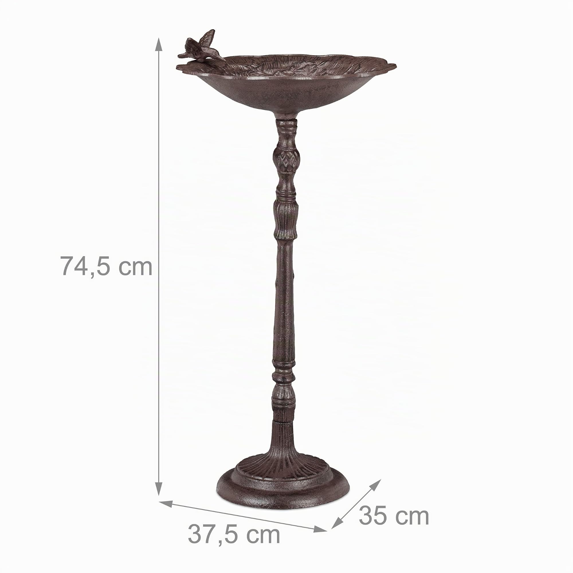 Relaxdays Bebedero Pájaros Grande de Pie, Hierro Fundido, Marrón, 74,5 cm de Alto